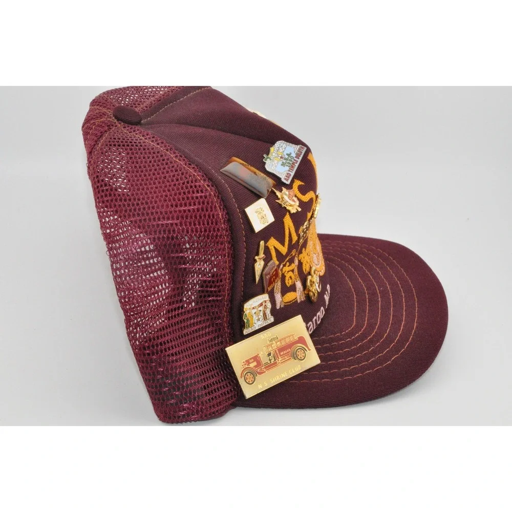 M.S.M.C.A. Trucker Hat Maroon Good Vintage 1984 Fargo ND‎ Shriner Pins